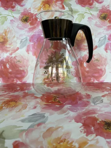 Vintage Pyrex Golden Poinsettia 10 Cup Coffee Pot Carafe Mid Century