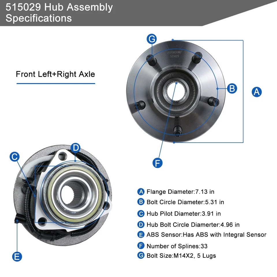 Front Wheel Hub Bearing Assembly For 4x4 4WD Ford F150 2000-2003 F-150 Heritage - Image 3 of 4