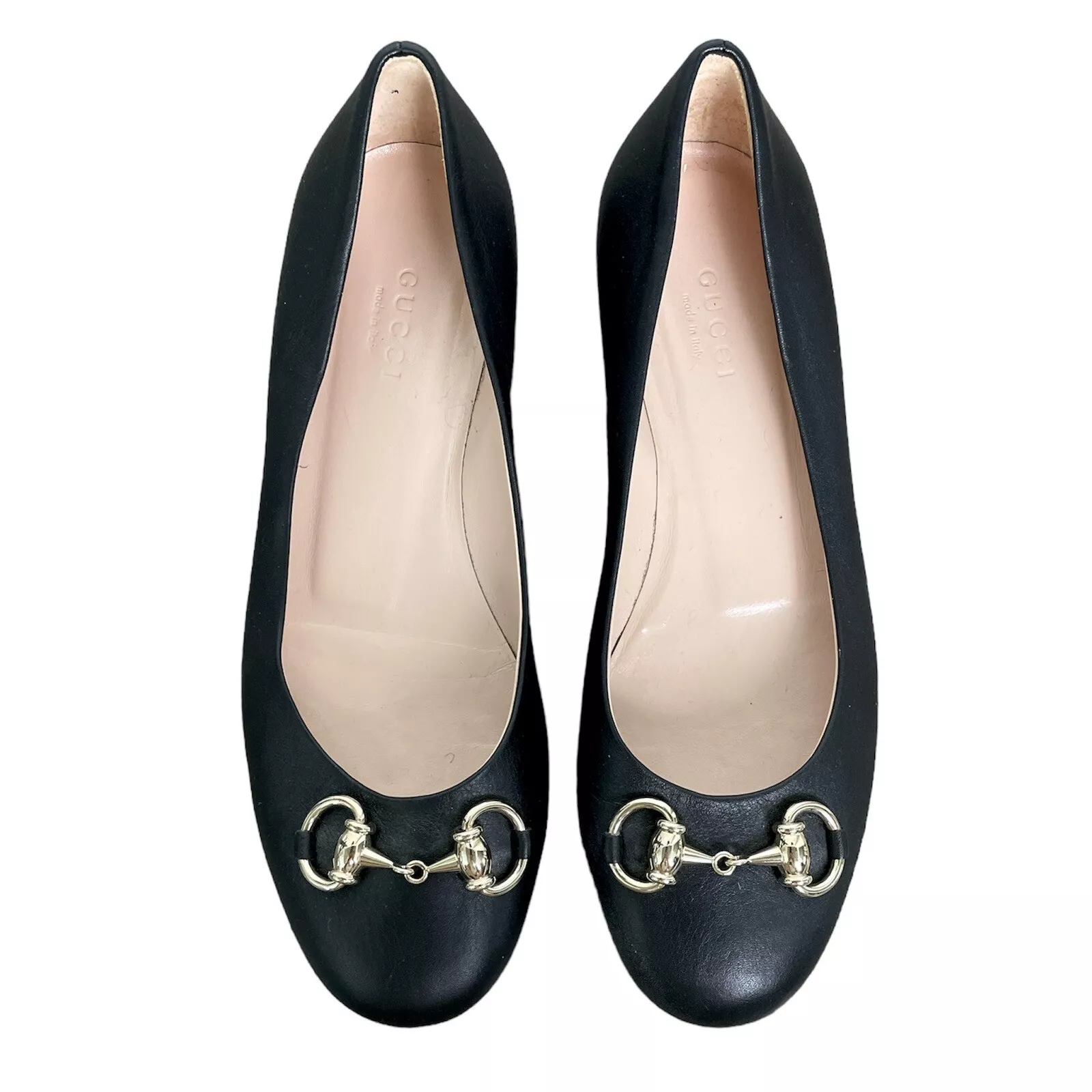 Ballerines classiques GUCCI cuir noir Horsebit taille 35 bout rond veau Italie