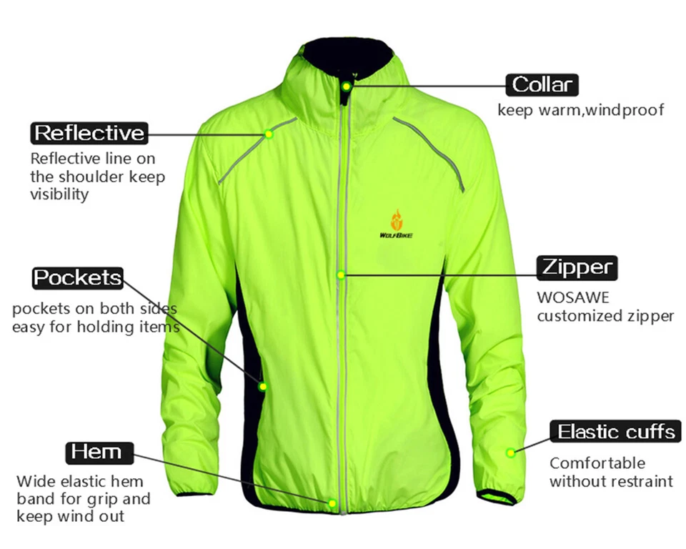 Men Cycling Jacket Windbreaker Water Repellent Reflective MTB Bike Long Sleeve - Image 3 of 4
