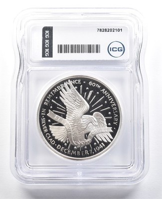 ND Medal Pearl Harbor 60th Anniversary Silver Clad PR70 DCAM ICG