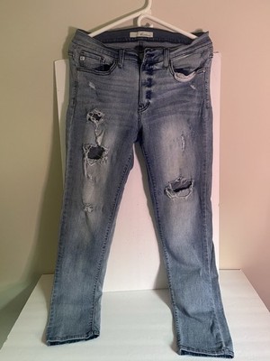KanCan Straight Ankle High Rise Ripped Jeans Blue, Slim, Size 30