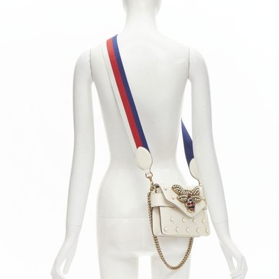 GUCCI Queen Margaret Embellished Bee pearl stud white flap