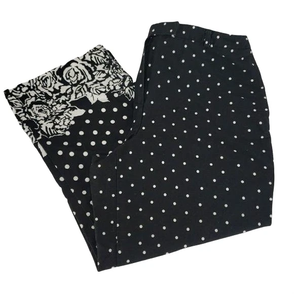 Larry Levine Black & White Polka Dot Floral Capri Pants Size 6 Cotton Blend