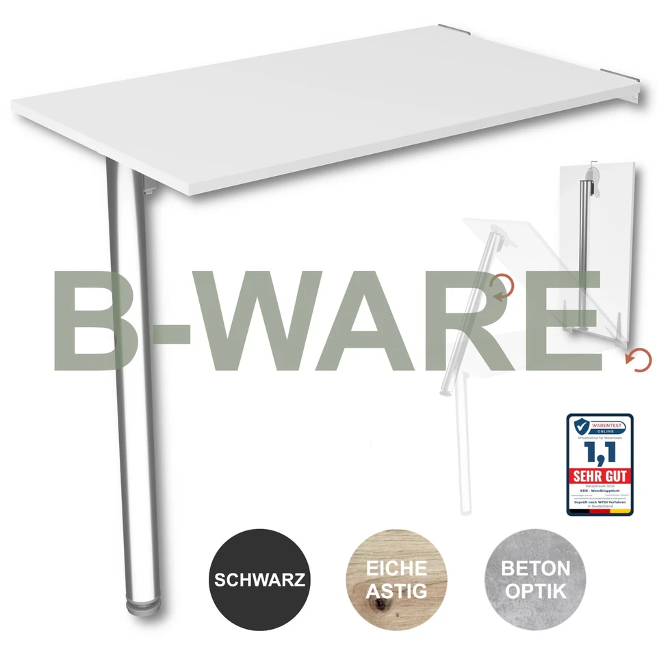 KDR PRODUKTGESTALTUNG B-PRODUCT Wall Folding Table 80 x 50 Dining Table Kitchen Table Desk Table Leg