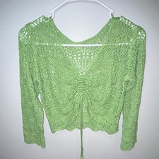 Green Crochet CottageCore FairyCore GrungeFairy Cropped Boho Blouse M Stretch
