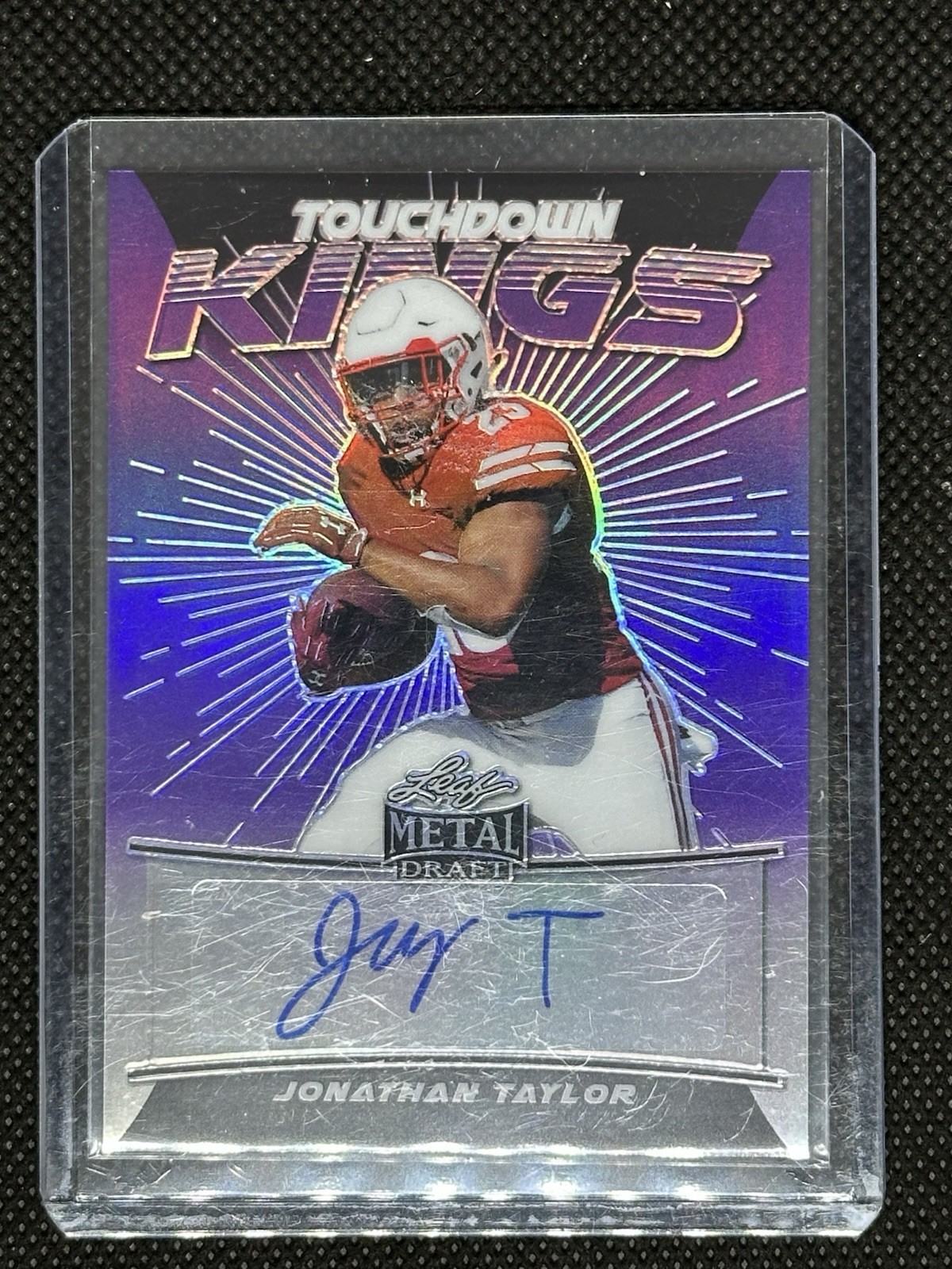 Jonathan Taylor Leaf Metal Draft Touchdown Kings Autographs #TKJT1 Purple Mojo