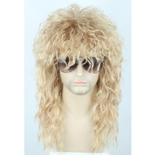 Men or Women 80s Mullet Wig Rock Disco Wigs Long Curly Blonde