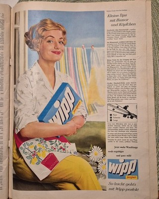 Reklame Zeitungsanzeige witzig aus 1960 Wipp Waschmittel mit Spartipps