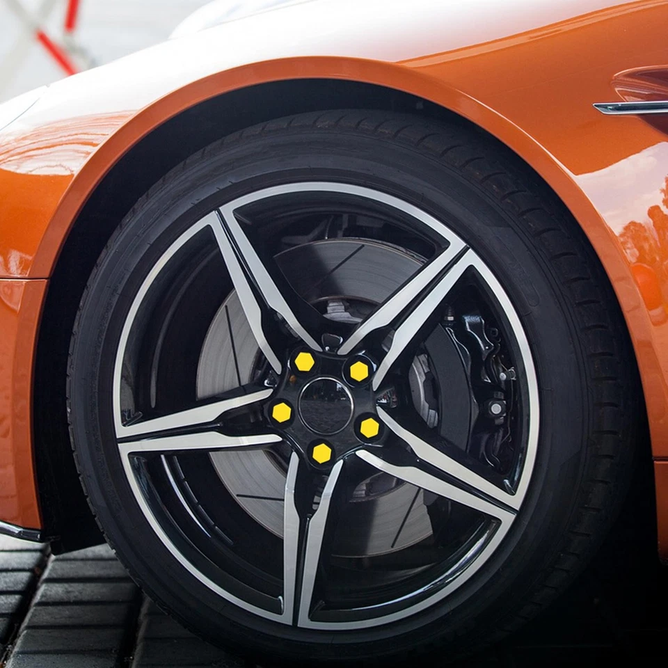 Cubiertas de buje de rueda de auto de silicona amarilla de 17 mm para tapones de tornillo de tuerca de 20 piezas Foto 3 de 4