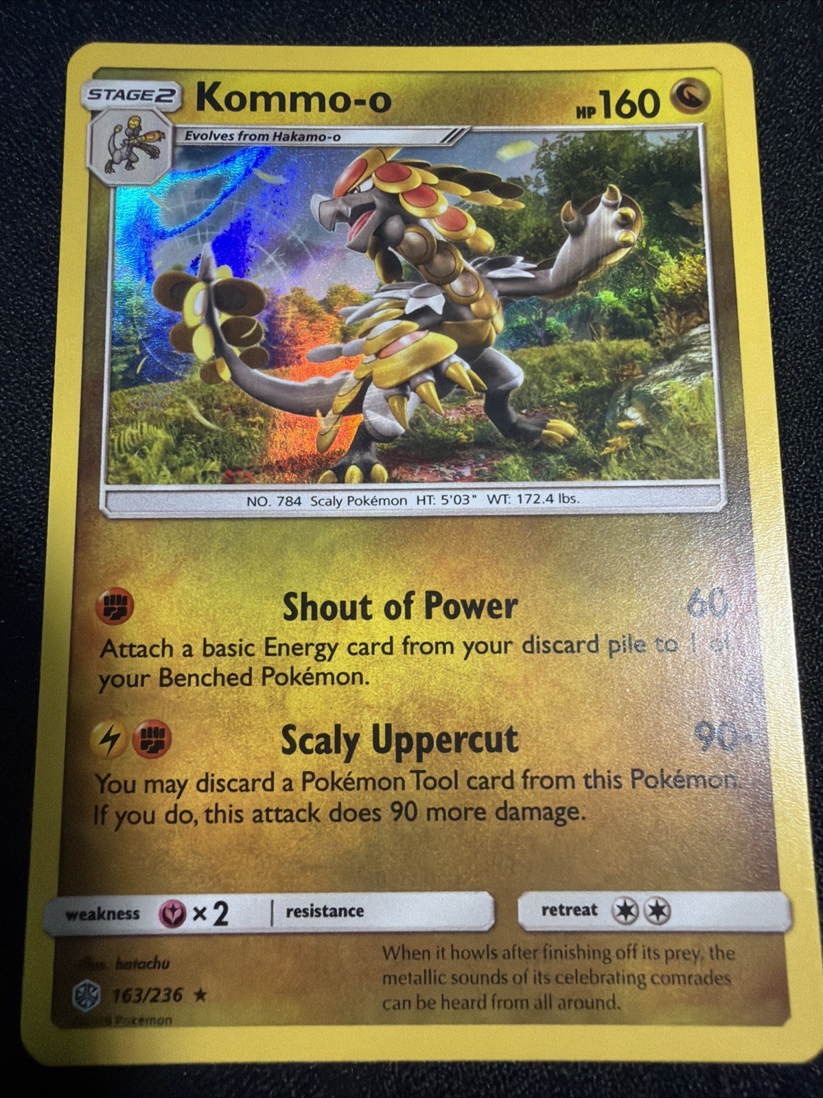 Kommo-o 163/236 Holo Rare Cosmic Eclipse Pokemon Lightly Played