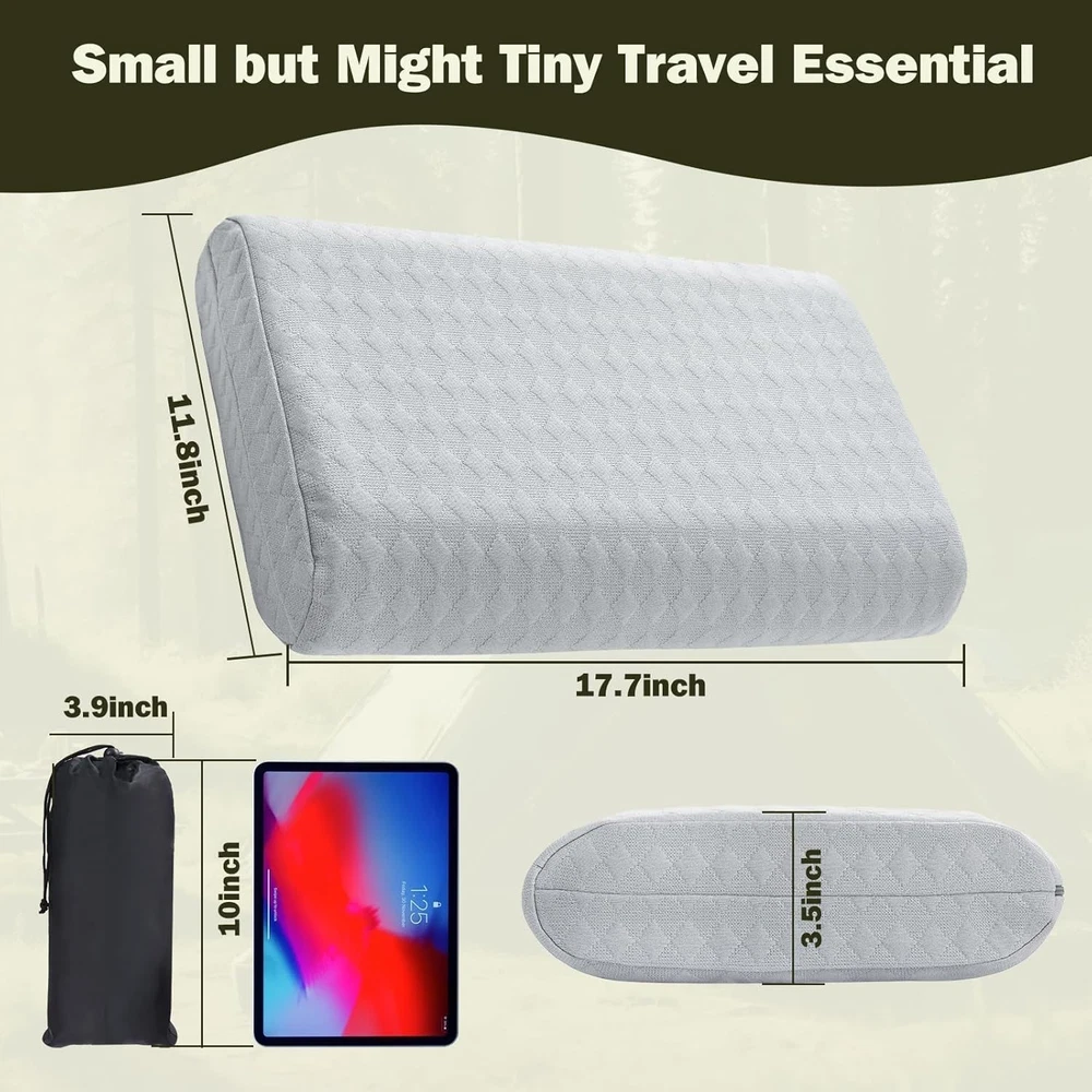 Travel Pillow Memory Foam Support Portable Compressible Camping Pillow Gray M