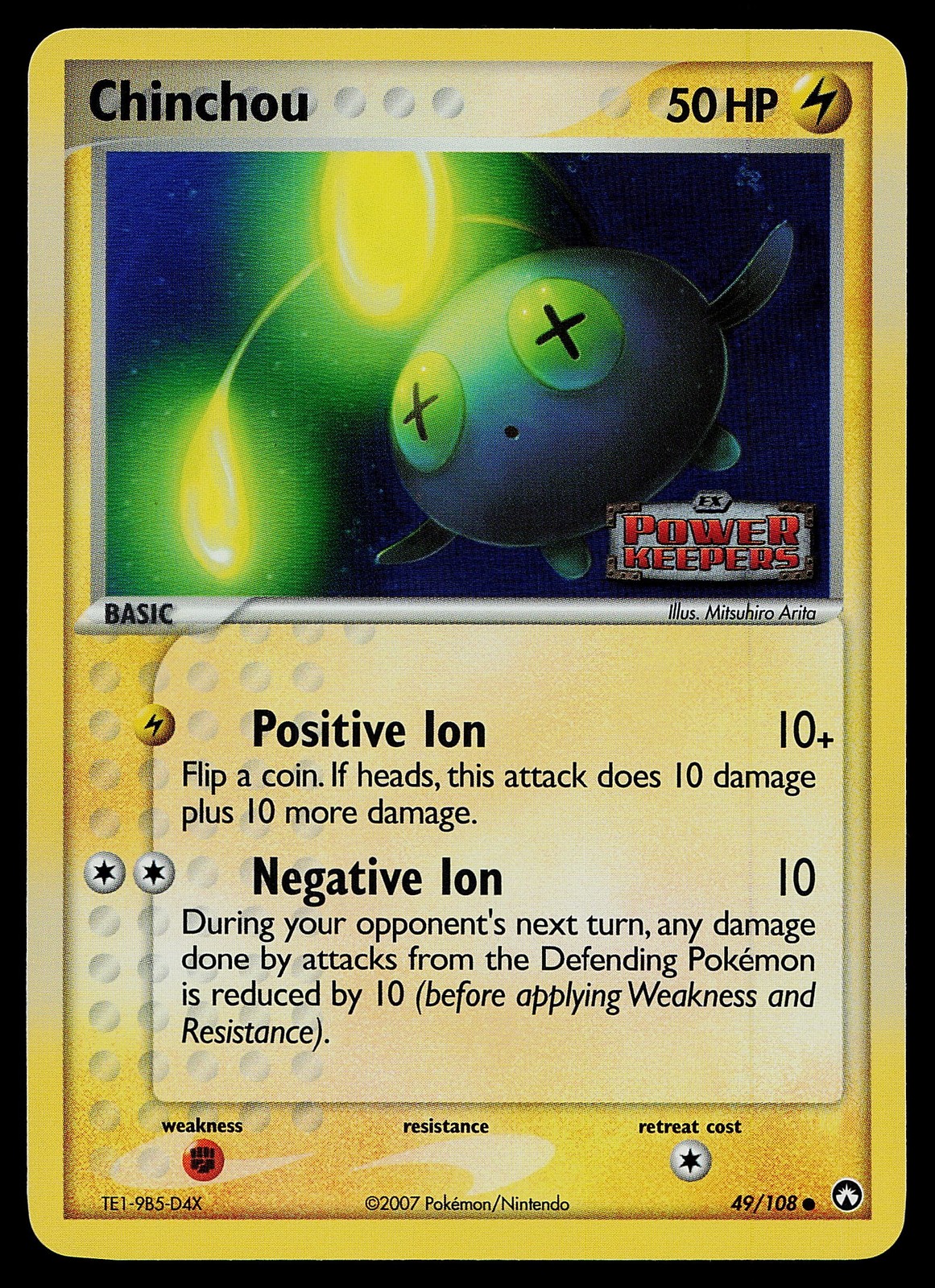Pokemon Card - Chinchou Power Keepers 49/108 Common Reverse Holo Stamped