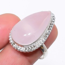 Natural Rose Quartz Gemstone 925 Sterling Silver Ring Size 8.5 B675