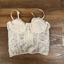Medium White Lace Underwire Corset Top Removable Straps Adjustable Coquette READ