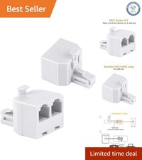 Effortless RJ11 Phone Jack Splitter   White Duplex Adapter, 2 Pack Value Bundle