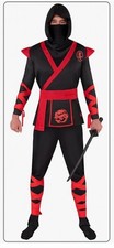 Adult Ninja Warrior Costume Red Black Top Sash Pants Mask - Missing Undershi