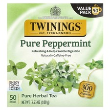 Pure Herbal Tea, Pure Peppermint, Caffeine Free, 50 Tea Bags, 3.53 oz 100 g