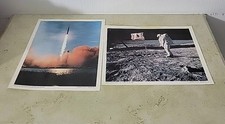 Rare Vintage Official NASA Picture 1 And 16 Apollo 8 Launch Flag On Moon