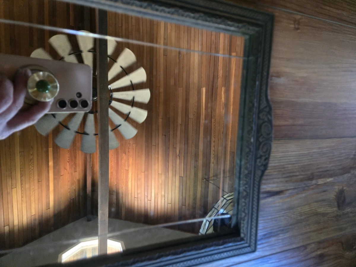 Antique Very Old Carved Wood Frame And Etched Glass Mirror
