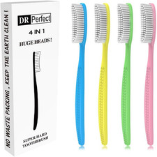 DR PERFECT Extra Hard  Firm Toothbrush Large Long Head Whitening Teeth Pack of