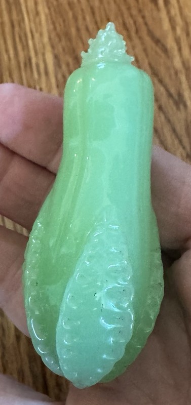 Vintage Peking Glass Snuff Bottle Jadeite Green, Bok Choy Cabbage