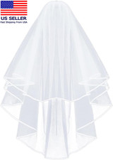 Wedding Veil,2/3 Tier Ribbon Edge Center Cascade Bridal Veil with Comb for Bache