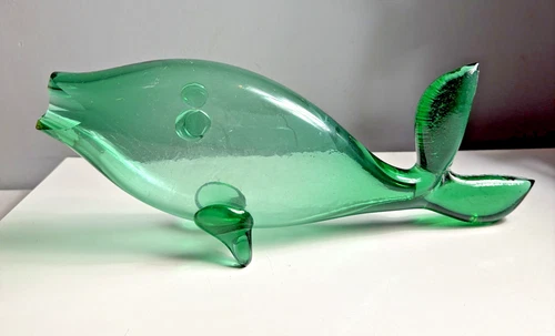 BLENKO 971 S Green Glass FISH Vase MCM Winslow Anderson 11.5”