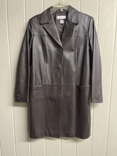 Preston&York women Dark Brown Leather Trench coat long,size M,soft lamb leather.