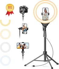 UBeesize 12'' Selfie Ring Light with 62’’ Tripod Stand for Video Black 