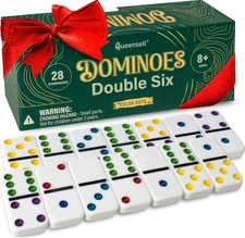 Dominos Set for Adults with Colored Dots - Double 6 Dominoes Set Is a Classic Bo