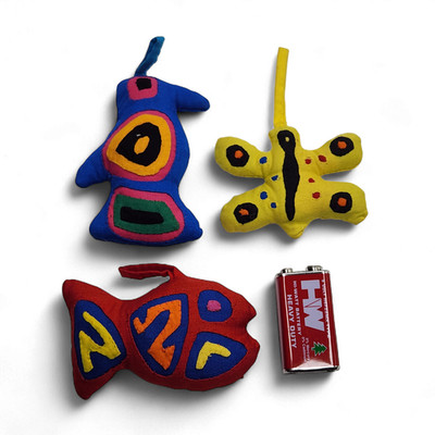 3 Vintage KUNA MOLA Plush Folk Art Fabric Christmas Ornaments Toucan Fish