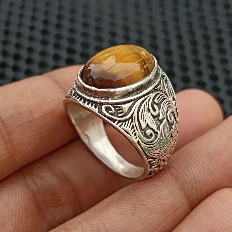 Handmade Tiger's Eye Ring 925 Sterling Silver Statement Men's Popular Ring B54 - image 2 of 3