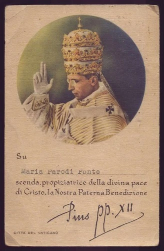 w/ POPE'S BLESSING - POPE VENERABLE PIUS XII Vtg 1942 HOLY CARD POSTCARD
