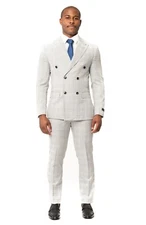 Slim Fit Double Breast Plaid Chalk Grey 2 Button Peak Lapel Men Suit AZAR MAN