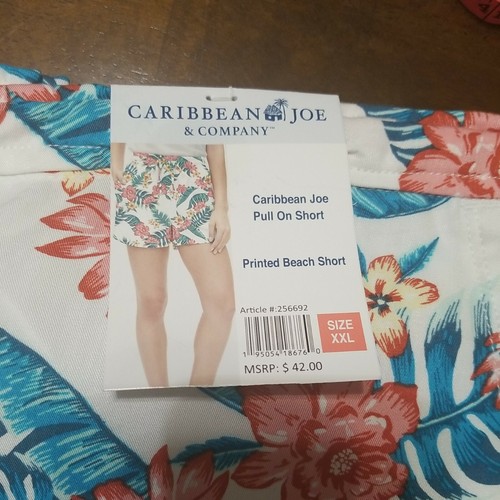 Caribbean Joe XXL White Floral Tropical Printed Pull On Beach Shorts New 2795 - Picture 4 of 6