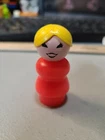 Vintage Fisher Price Little People Plastic Woman Red Dress Yellow Hair