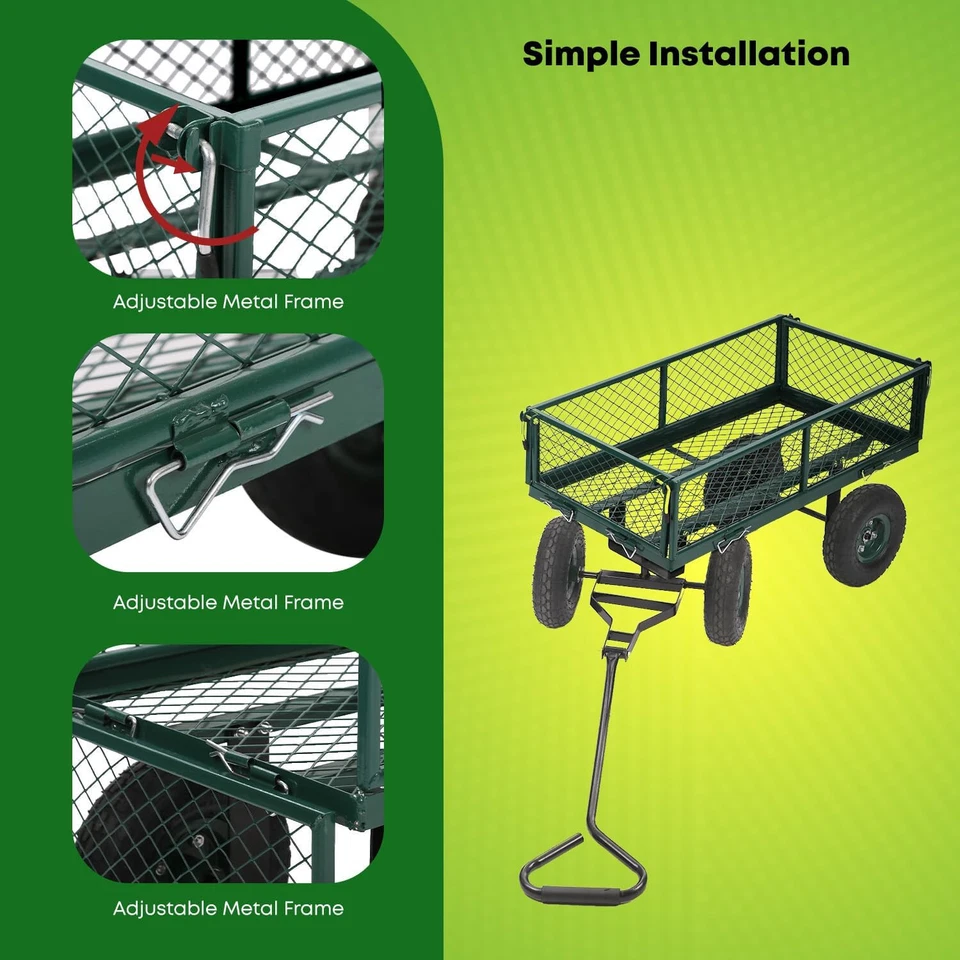 Vagão utilitário externo resistente carrinho de jardim estrutura de malha de aço vagão de jardim - Imagem 3 de 4