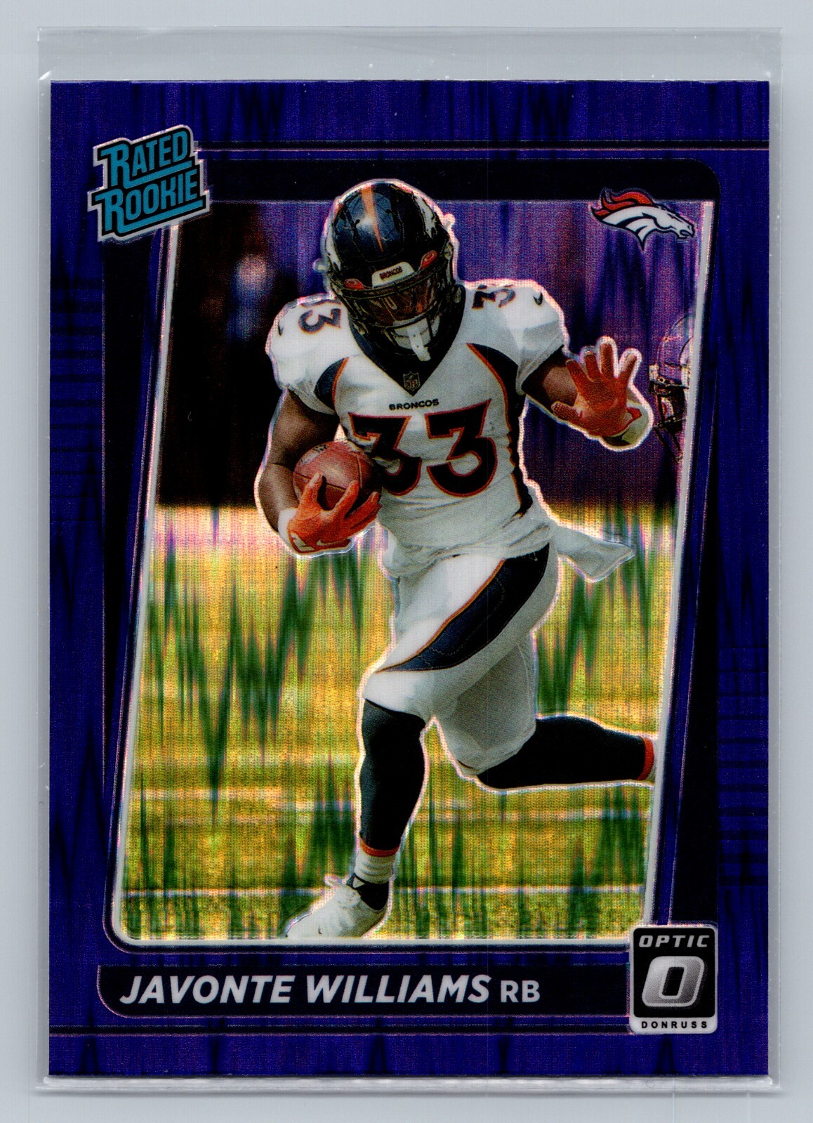 2021 Donruss Optic - Rated Rookie Purple Shock Prizm #215 Javonte Williams (RC)