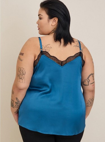 Torrid Satin Lace Trim Cami Size 1, 1X, 14/16 Blue Black Top - Picture 5 of 9