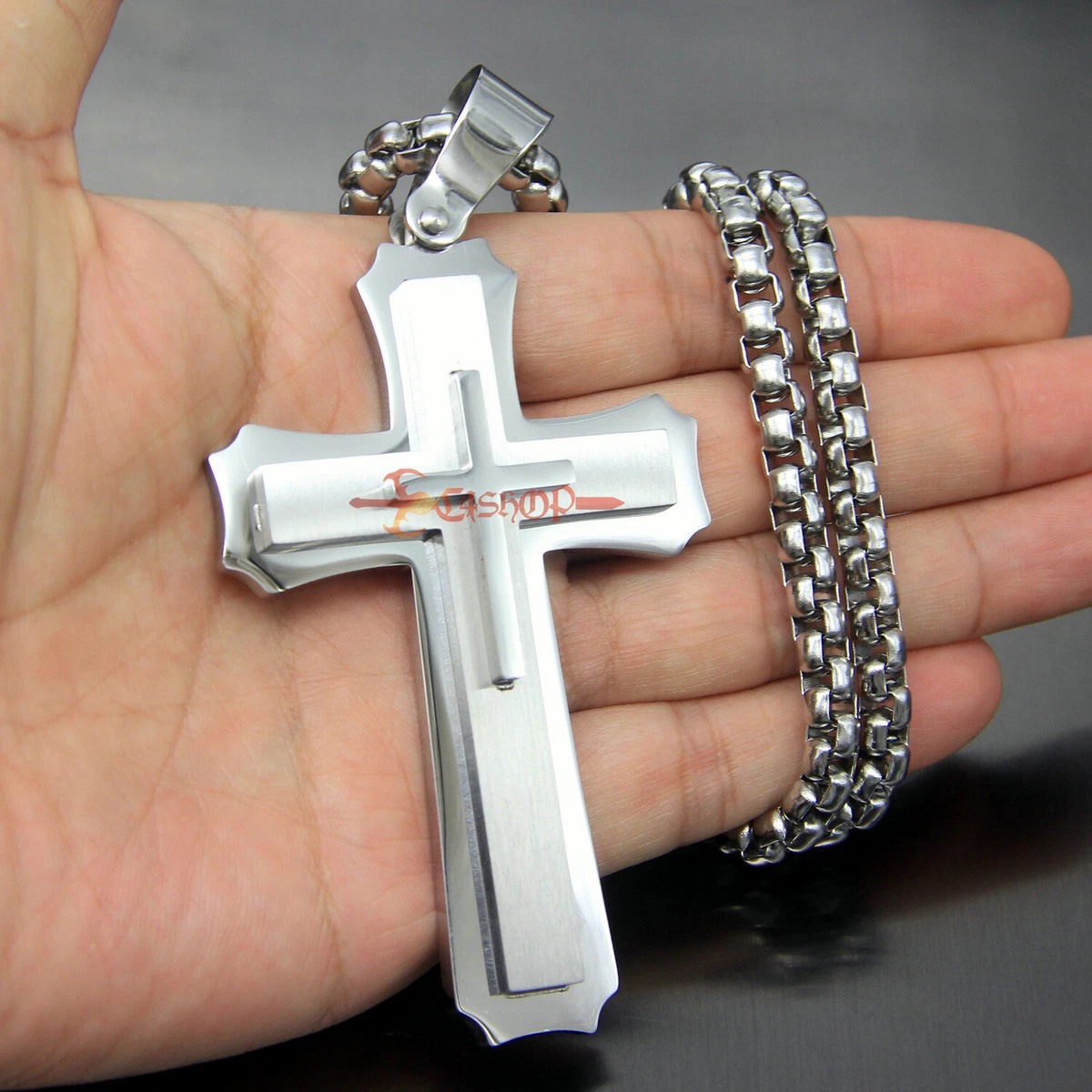 Big Cross and Zirconia Necklace - CLLCBBZ - - Amen