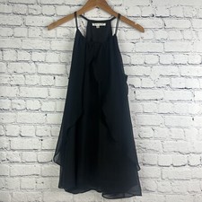 Double Zero Dress Tiered Sheer Lined Little Black Dress LBD Size Small