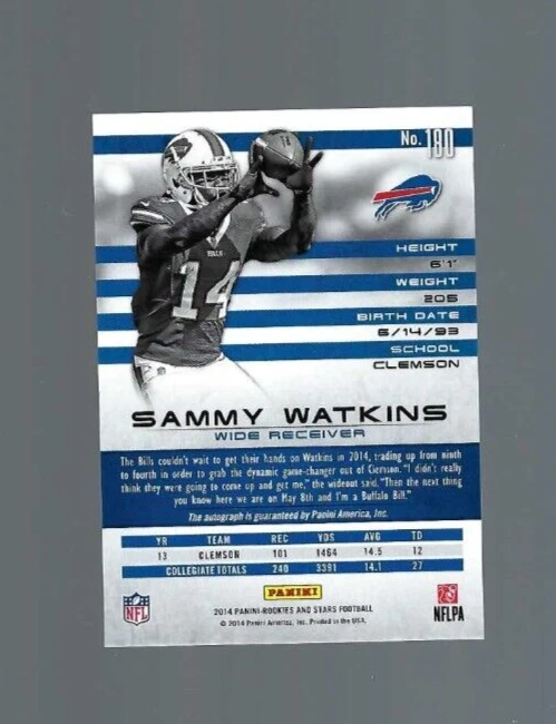 Sammy Watkins 2014 Panini Rookies & Stars Longevity Rookie Autograph RC - Image 2 of 2