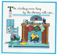 "THE STOCKINGS WERE HUNG" Fireplace House Christmas Cross Stitch Pattern V9