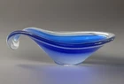 Vtg Art Glass Flygsfors Coquille Bowl Cobalt Blue  Signed Kedelv MCM Scandi MINT