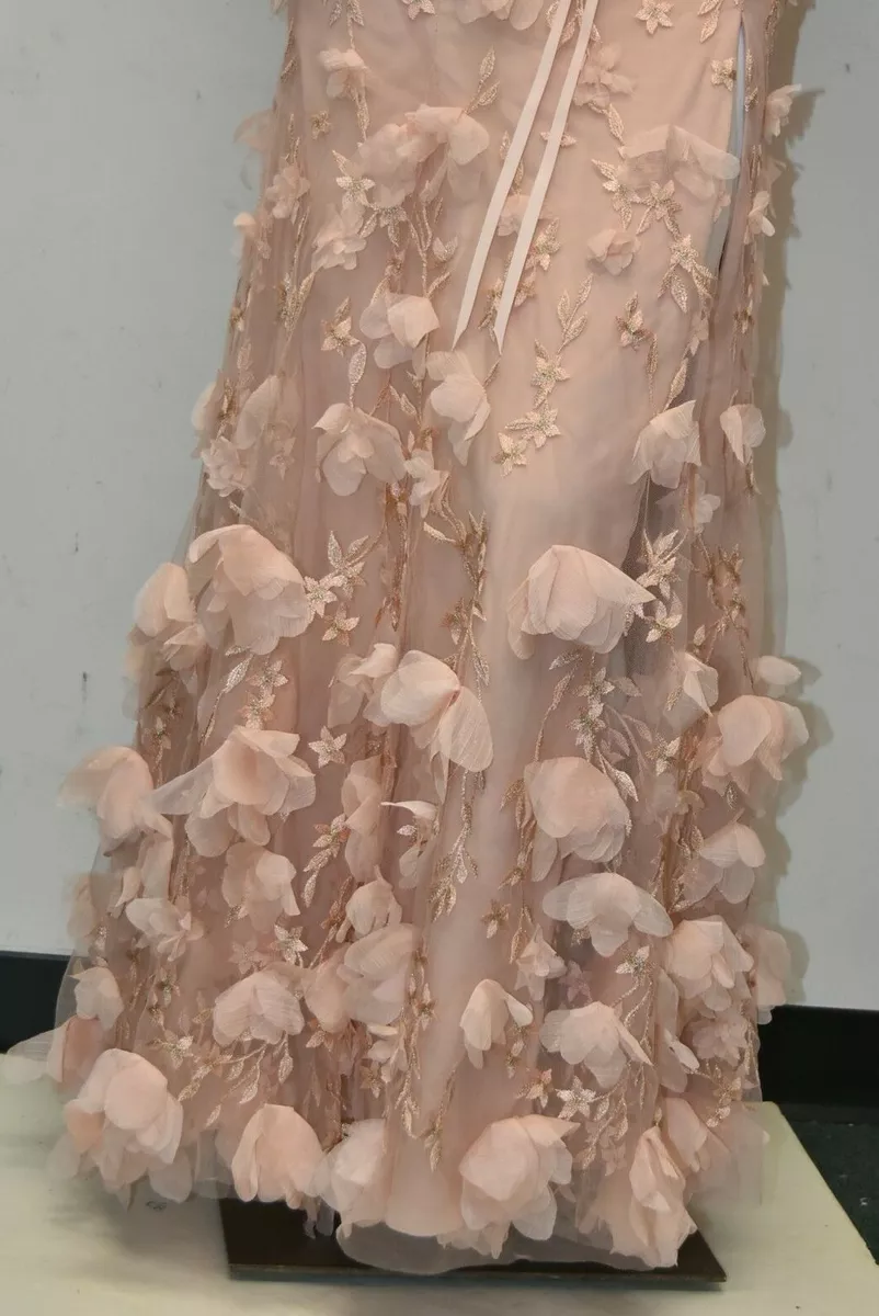 995 NEW Marchesa Notte Off Shoulder 3 D Embroidery Gown Blush