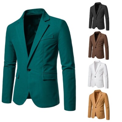 Men Male Suede Blazer Jacket Business Button Slim Fit Suit Coat