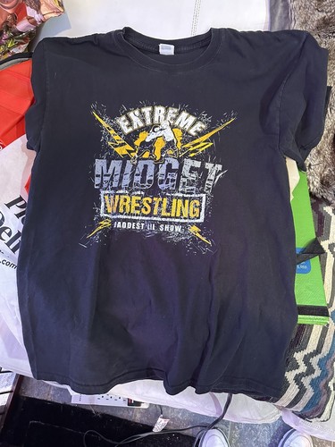 RARO EXTREMO MIDGET WRESTLING E.M.W.F. CAMISETA GILDAN L 100% algodón