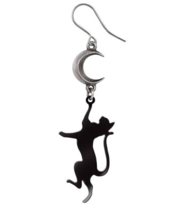 Feline Moon Dream Single Statement Earring, Dropper, Black Cat, Alchemy England