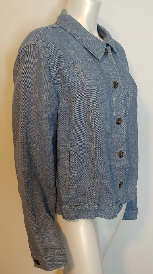 Chaqueta "Jean" FLAX Engelhart Denim Look L 14 16 18 LS Cintura Pestañas Algodón Lino Foto 3 de 4